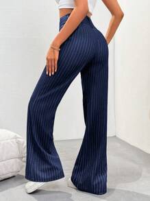 SHEIN Tall Women's Casual Striped Low-Waist Pants, Spring - Royal Blue - View 2