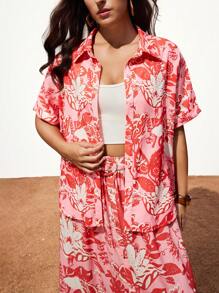 Maija Plus Size Allover Print Short Sleeve Button Down Casual Summer Holiday Shirt