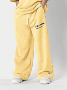 SUMWON New York Casual Summer Co-Ord Teen Sports Wear Tracksuit Two Piece Set Active Leisure Streetwear Varsity Letter Set Spring Fall Athleisure - Yellow - View 4