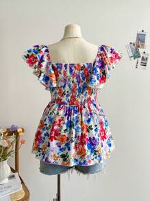 Soleia Áo sơ mi nữ tay ngắn in họa tiết hoa nhiều màu cỡ lớn có cổ nơ Bohemian Boho lãng mạn hoa kỳ nghỉ hoa - Nhiều màu - Xem 2