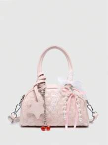 ROMWE Women's Cute Ballet Style Cherry Pearl Bow Decor Mini Handbag - Pink - View 1