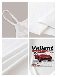 Attitoon 复古汽车图案柔软舒适贴身吊带背心，95% 纯棉，适合春夏季 - 白色 - 查看 3