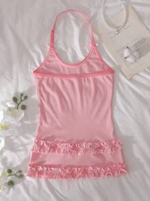 Cute & Comfy Layering Camisole With Ruffle Trim And Halter Neck, Pink For Teen Girls - Pink - View 2