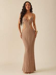 Hauture Women's Sexy Summer Elegant Vacay Ivory Knit Maxi Dress