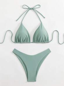 Swim Basics 女士简约时尚休闲日常泳衣套装 - 綠色 - 查看 4