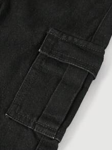 SHEIN Baby Boys' Street Cool Washed Camo Cargo Pocket Loose Fit Denim Jeans,Casual And Versatile For Baby Boys Fall/Winter Clothes