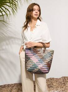 SHECARRY Large Capacity Bohemian Straw Tote Bag - Khaki - View 6