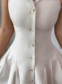 Elenzga Abito elegante romantico da donna con colletto, vita incintante e linea ad A, adatto per l'ufficio - Albicocca - Visualizzare 6