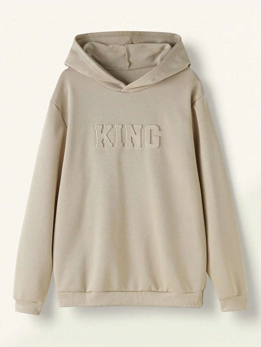 SHEIN 青少年男童压纹休闲套头卫衣 - 杏色 - 查看 1