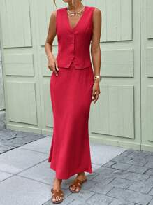 SHEIN LUNE 香槟色背心和长裙两件套，适合婚礼季节