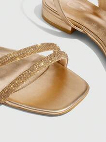 CUCCOO SZL Women Fashion Rhinestone Decor Flat Sandals For Christmas - Champagne - View 10