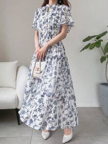 FRIFUL 女士长款连衣裙，带肩披肩，适合夏季假期约会和外出。 - 藏蓝色 - 查看 3