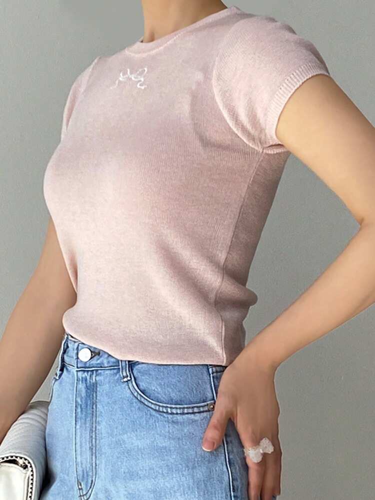 Women's Casual Butterfly Embroidered Knitted Top, Summer