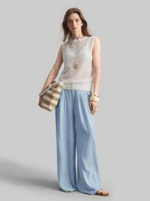 Ontre 2025 Autumn Women Casual Loose Pleated Waist Wide Leg Pants, Suitable For Bohemian Style, Vacation, Festivals, Business Casual, Beach, Birthday Party, Teacher