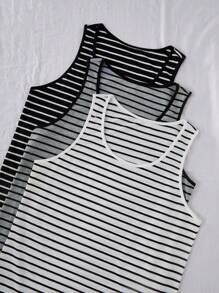 SHEIN 3 件男士无袖条纹背心，夏季休闲背心套装 - 彩色 - 查看 5