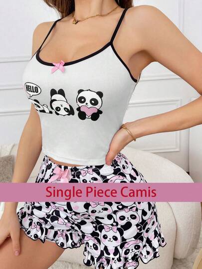 Top de Pijama com Estampa de Coração de Panda Fofa para Mulheres no Dia dos Namorados, Temporada de Férias