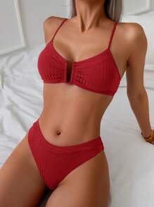 Swim Vcay Set de bikini casual a rayas y texturado para mujer, apropiado para vacaciones