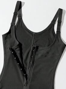 SHEIN 1pc Women's Solid Color Lace Patchwork Shapewear Jumpsuit - Black - View 5
