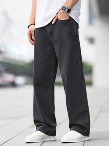 SHEIN Teen Boy Fashion Casual Black Y2k Denim Basic Simple Loose Straight Leg Jeans For Kids Clothes Boys Soft Dailywear And Kids Summer And Spring Rave Outfits Festival And Beach Outfits Clothes - Black - View 2