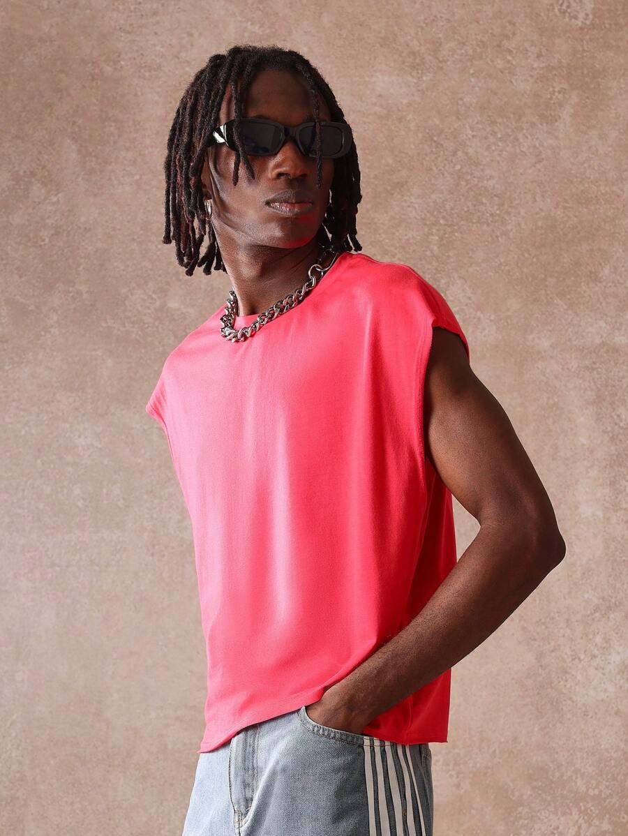 SUMWON Raw Edge Cropped Tank Sleeveless Athletic Performance Workout Top Basic Casual Muscle Tee Modern Relaxed Fit Summer Sports Gym Urban Fashion