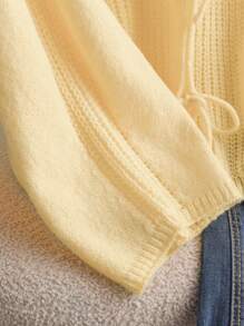 CosyJoli Plus Size Casual Romantic Simple Versatile College Style Bowknot Loose Casual Yellow Knitted Cardigan, Autumn/Winter Fall