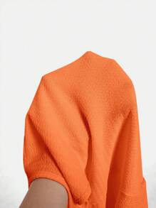 SHEIN VCAY Plus Size Casual Solid Color Textured Orange Tank Top, Summer - Orange - View 7