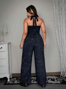 Flirla Mono holgado y cómodo con volantes y lazada para mujer de talla grande, atuendo casual para primavera/verano