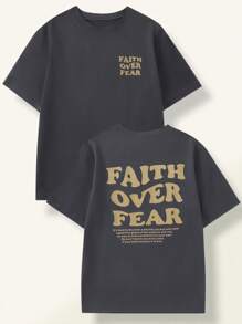 SHEIN Teen Boy Casual Simple Letter Graphic Short Sleeve T-Shirt, Versatile For Summer Travel And Vacation - Khaki - View 1