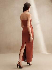 Anewsta 优雅朱砂红色修身露背流苏长裙，奢华晚礼服，时尚夏季派对礼服，毕业典礼，节日，婚礼宾客