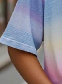 INAWLY Women's Plus Size Macaron Striped Digital Print Short Sleeve T-Shirt, Summer