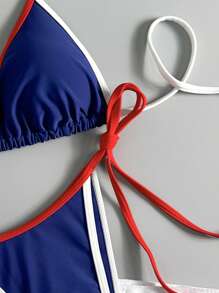 Swim Vcay 2 bộ đồ bơi Tankini Splice dành cho nữ, phong cách đại học tôn dáng khi tắm nước nóng và nghỉ dưỡng bãi biển - Màu xanh hải quân - Xem 5