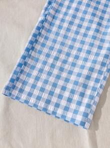 2 件套女孩可爱卡通熊印花 T 恤和格子裤套装，适合夏季