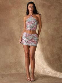 Glamine Sequin Halter Neck Tank Top, Fashionable For Summer - Green - View 3