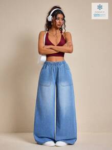 SHEIN EZwear Women's Plain Casual Denim Jeans - Light Wash - View 3