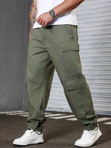 Manfinity Homme Plus Size Men's Solid Color Simple Casual Jeans - Olive Green - View 1