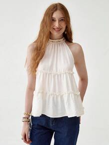 Camiseta sin tirantes estilo bohemio, top versátil y favorecedor para vacaciones - Albaricoque - Ver 4