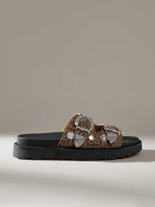 Solecia Women's Thick Sole Retro Slide Sandals, Minimalist & Practical Multifunctional - Brown - View 1