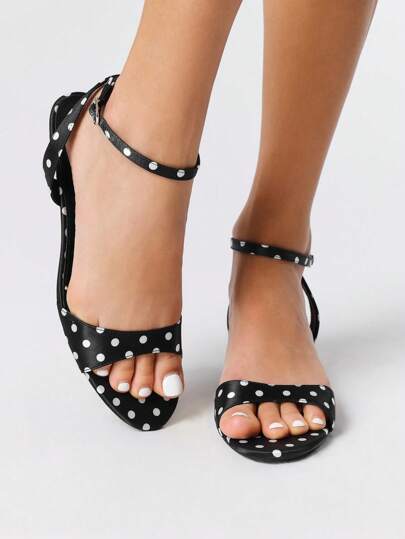 Elegant Polka Dot Pattern Cat Heel Ladies Sandals