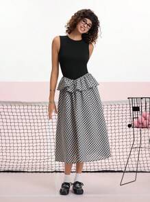 SHEIN MOD Ärmelloses, elegantes Sommerkleid mit schwarz-kontrastierendem Karomuster - Schwarz und Weiss - Übersicht 5