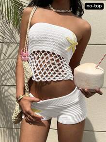 Aloruh 女式 Y2K 性感热裤超低腰针织海星图案短裤，适合度假和日常穿着，春夏季，低腰短裤，秋冬季舒适短裤 - 白色 - 查看 1