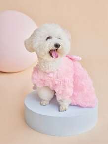 PETSIN Lightweight Breathable Rose Mesh Tulle Princess Dress In Sweet Baby Pink, Suitable For Summer Wear, Elegant Party/Wedding Outfits For Pets - Pink - View 4