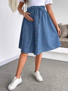 SHEIN Maternity Solid Color Simple Stylish Skirt, Suitable For Summer - Blue - View 4