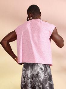 SUMWON Koszulka bez rękawów Boxy Fit Jersey z surowym brzegiem, bez rękawów, do ćwiczeń, do ćwiczeń mięśni, Essential Streetwear, letni festiwal, siłownia, sporty, moda miejska, klasyka - Różowy - Zobacz 2