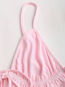 Sweetra Women's New Vacation Style Beachside Solid White V-Neck Camisole Vest Top With Hollow & Ruffle Trim, Summer Cropped Top , Babydoll Top