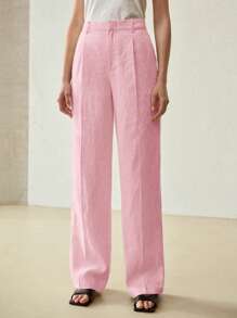 MOTF PREMIUM 亚麻压褶裤 - 粉色 - 查看 7