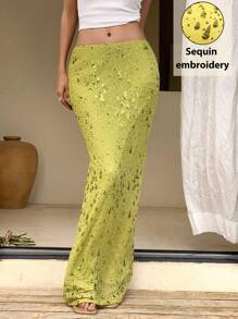 Serisse Váy dài đính sequin mùa hè mới, váy đuôi cá lưới đàn hồi thêu sequin màu xanh lá cây, trang phục ngày lễ thanh lịch, áo hai dây thêu sequin, lễ hội hóa trang, Ibiza, váy đính hạt màu xanh lá cây xô thơm lấp lánh - màu xanh lá - Xem 1