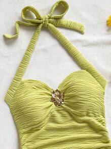 Soleia 度假吊带 V 领金属扣花卉纹理修身女士吊带背心，适合音乐节、波西米亚风假期、休闲约会 - 青檸色 - 查看 7