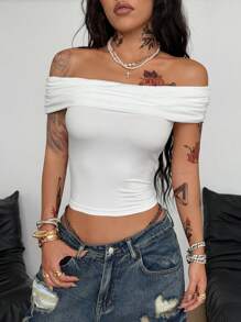 Coolane 女式春夏 Y2K 时尚复古 90 年代时尚音乐节演唱会派对弹力舒适褶饰黑色修身露肩褶皱上衣