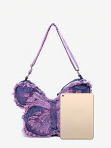 ROMWE Fairycore 女士 Y2K 复古做旧蝴蝶水洗牛仔布大容量托特包单肩斜挎包背包