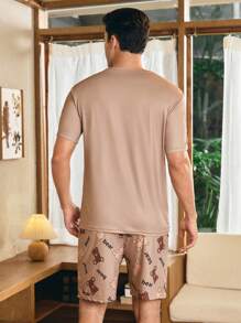 SHEIN Cartoon Bear Print Casual Short Sleeve Shorts Men Pajama Set - Multicolor - View 5